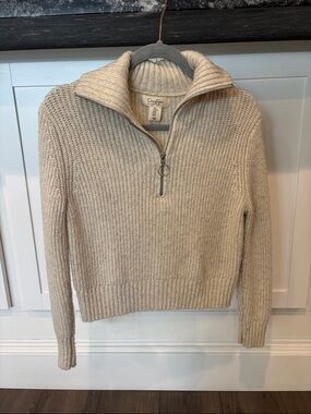 Jessica Simpson Cream Ribbed Half-Zip Sweater